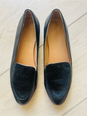 J.Crew Black Leather & Pony Hair Slip-On Loafers